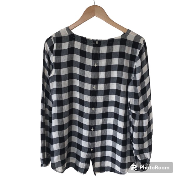 LOFT Black & White Buffalo Check Plaid Long Sleeve Blouse - Picture 4 of 12
